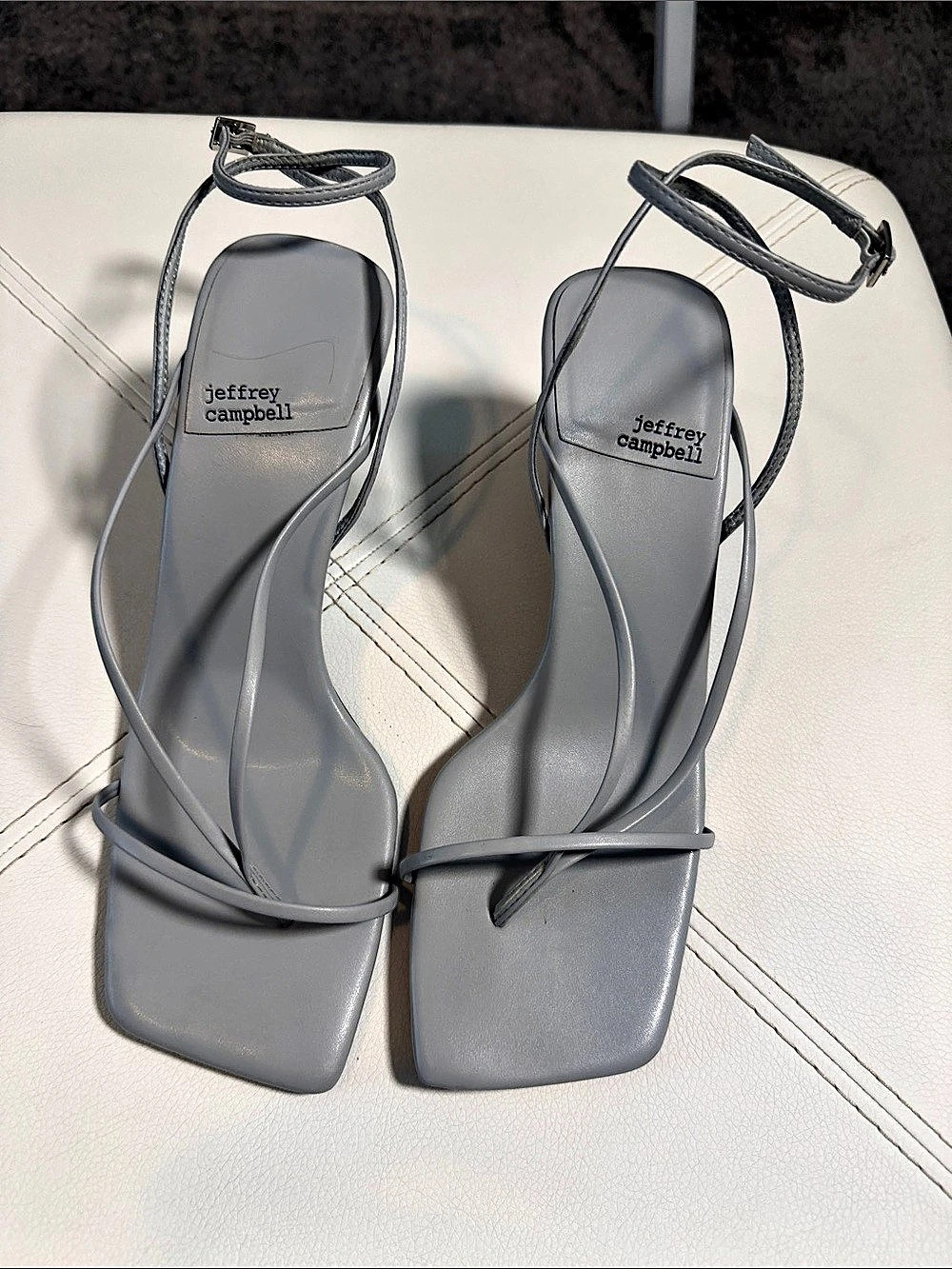 Jeffrey Campbell Highlight Strappy Square-Toe Wedge Sandal Gray